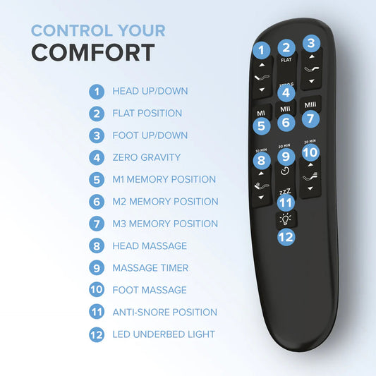 Ms300 Adjustable Base- Wireless Plus - Head Foot Massage & Lights